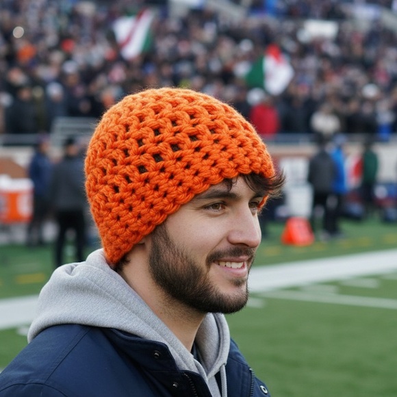 Hand Crafted Other - Handmade Crochet Orange Hat Beanie Neon Acrylic Cap Hand Crafted Runner Skullcap